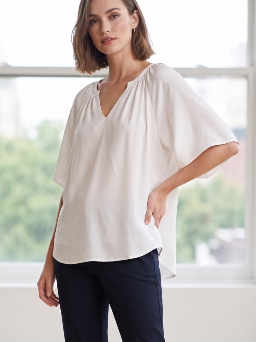 NWOT | Short Sleeve Sheer Blouse | Artistic Chiffon Layered Lining | White